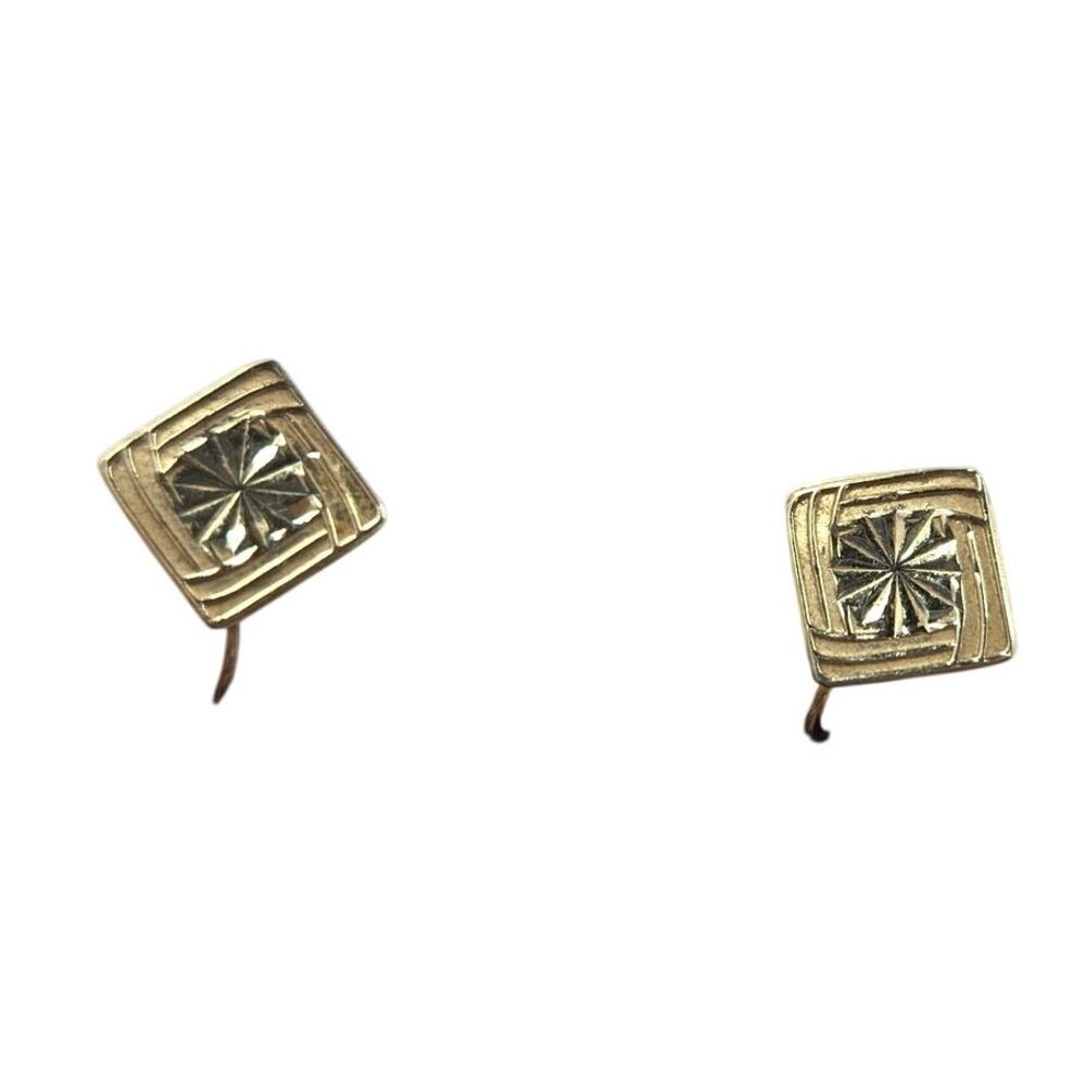 Vintage 14k Gold Geometric Clip-on Earrings [J37]